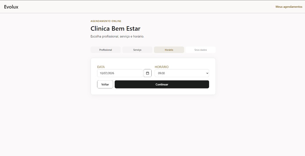 Agendamento online — escolha de data e horário.