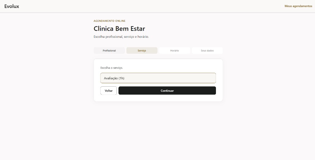 Agendamento online — escolha do serviço.