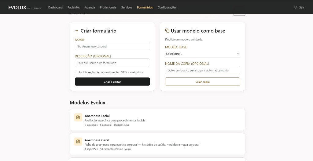 Formulários e modelos de anamnese Evolux.